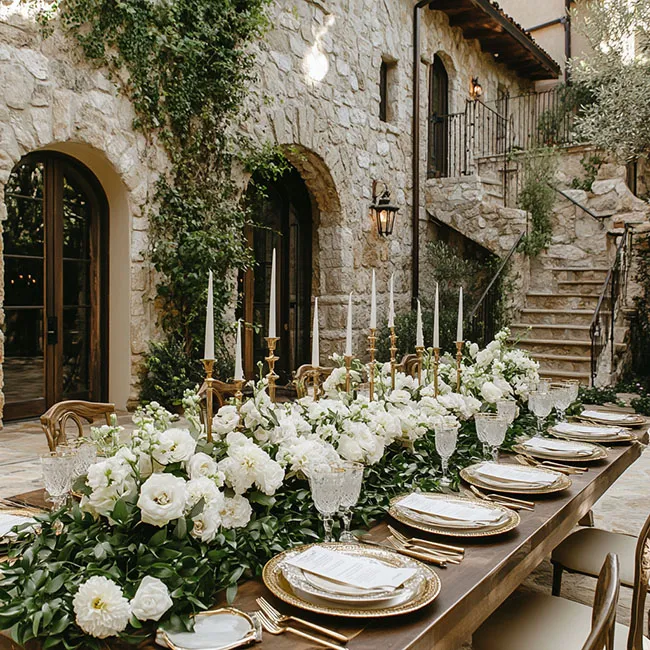 Tavolo imbandito in una villa toscana